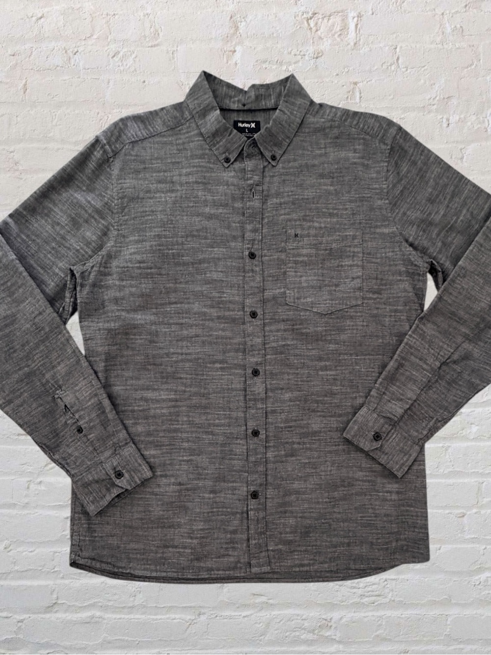 Hurley Men’s Large Gray Heather Long Sleeve Button Down Shirt Classic Fit
